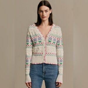 Zara Women's Cream Multicolor Knit Cardigan Size Small